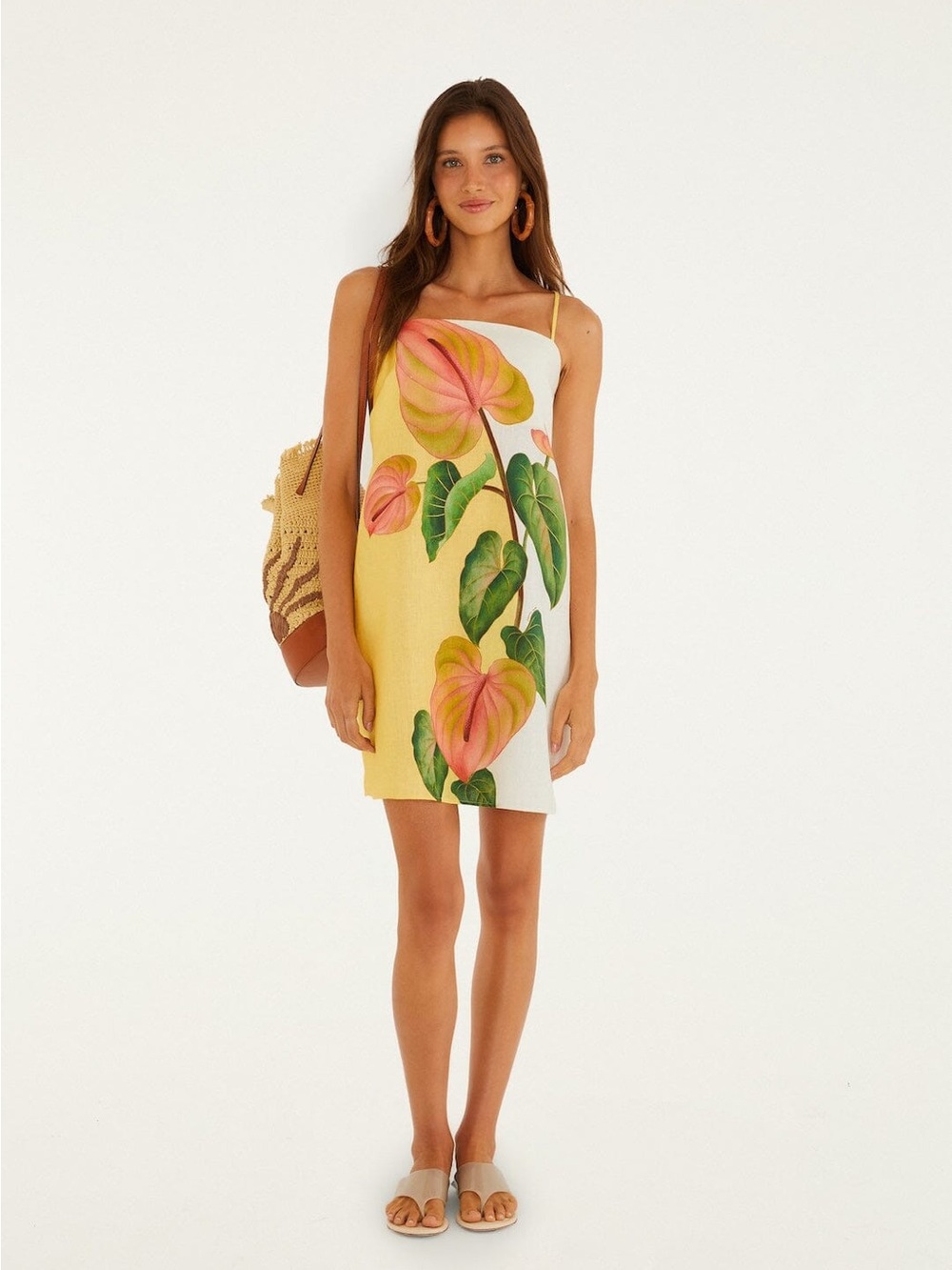 NEW Farm Rio Golden Yellow Anthurium Square Neck Mini Dress